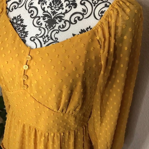 J crew Mustard Yellow tiered Swiss dot boho dress - Picture 2 of 6